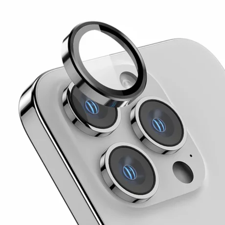 Folie iPhone 16 Pro/ iPhone 16 Pro Max Sticla Camera cu Rama Gri Argintiu