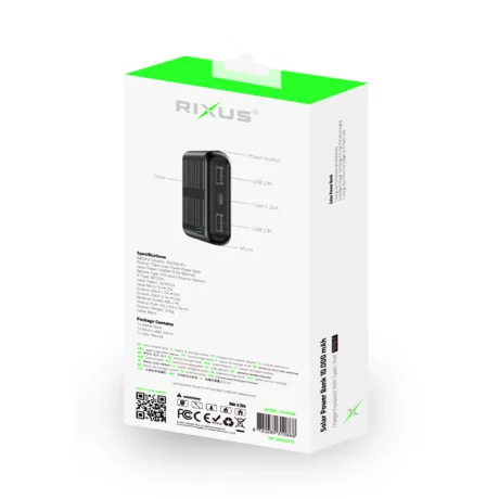 Baterie Externa Solara Rixus Wireless 10.000 mAh
