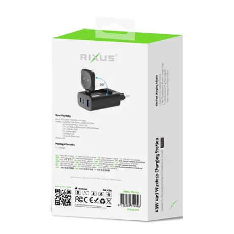Incarcator Rixus pentru iWatch, iPhone, Airpods 43W Negru