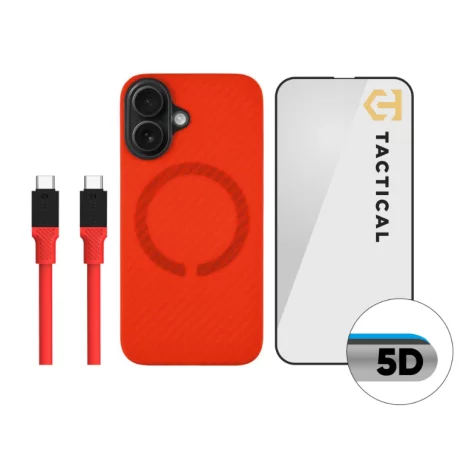 Set Husa + Cablu Incarcare + Folie Protectie iPhone 16 Tactical Rosu
