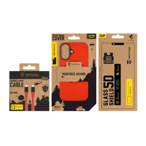 Set Husa + Cablu Incarcare + Folie Protectie iPhone 16 Tactical Rosu