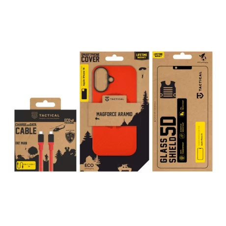 Set Husa + Cablu Incarcare + Folie Protectie iPhone 16 Tactical Rosu