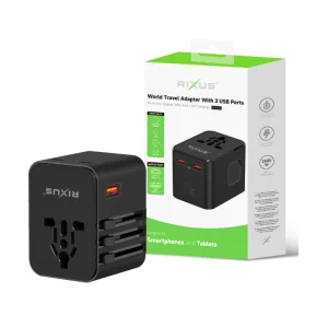 Incarcator Retea Rixus World Travel Adapter - 2 x USB-C, 1 x USB-A 25W Negru