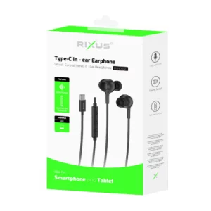 Casti Rixus cu Fir si Microfon USB-C Negre