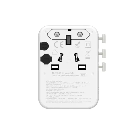 Incarcator Mophie Essential 70w GaN 5 Port + AC Travel Adapter White