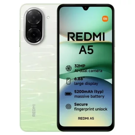 Telefon mobil Xiaomi Redmi A5, 64GB, 3GB RAM, 4G, Charger Pack 15W, Lake Green
