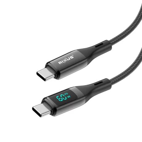Cablu Date si Incarcare Rixus USB-C to USB-C cu Afisaj LED 1M Negru (Compatibil)