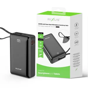 Baterie Externa Rixus 20.000 mAh cu cablu USB-C