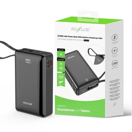 Baterie Externa Rixus 20.000 mAh cu cablu USB-C