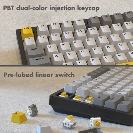AJAZZ AK820 Mechanical Keyboard, Wired, RGB, Moon Yellow Switch, Grey-White-Yellow