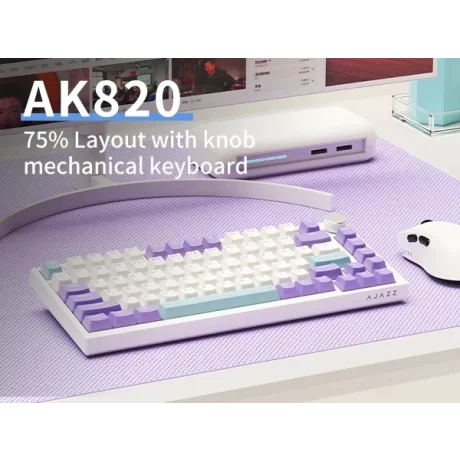 AJAZZ AK820 Mechanical Keyboard, Wired, RGB, Sea Salt Switch, Blue-White-Purple