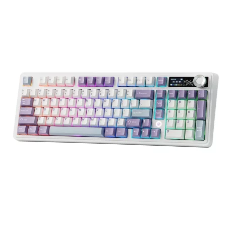 AJAZZ AK980 V2 Mechanical Keyboard TFT Screen Bluetooth ,2.4G Wireless ,Wired RGB, Purple-White-Blue