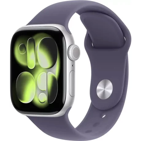 Apple Watch Series 11 GPS+Cellular 42mm Aluminum Case with Purple Fog Sport Band - S/M - Silver